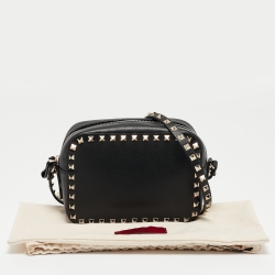 Pre Owned Valentino Black Leather Rockstud Camera Crossbody Bag