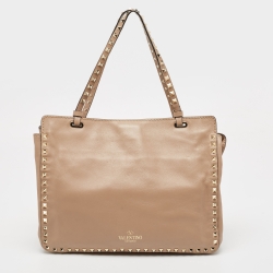 Pre Owned Valentino Beige Leather Medium Rockstud Trapeze Tote