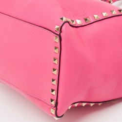 Pre Owned Valentino Hot Pink Leather Small Rockstud Trapeze Tote