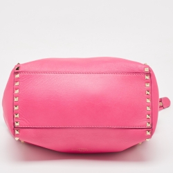 Pre Owned Valentino Hot Pink Leather Small Rockstud Trapeze Tote