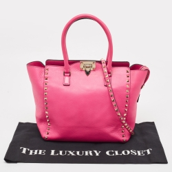 Pre Owned Valentino Hot Pink Leather Small Rockstud Trapeze Tote