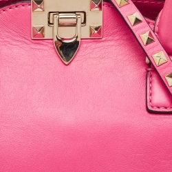 Pre Owned Valentino Hot Pink Leather Small Rockstud Trapeze Tote