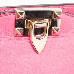 Pre Owned Valentino Hot Pink Leather Small Rockstud Trapeze Tote