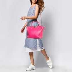 Pre Owned Valentino Hot Pink Leather Small Rockstud Trapeze Tote