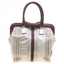 Pre Owned Valentino Gold Leather Vintage Frame Satchel