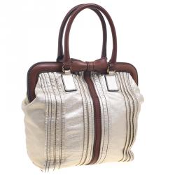 Pre Owned Valentino Gold Leather Vintage Frame Satchel