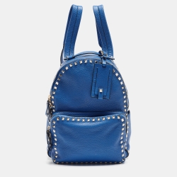 Pre Owned Valentino Blue Leather Rockstud Front Pocket Backpack