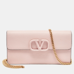 مملوكة مسبقًا Valentino Pink Leather VLogo Wallet on Chain