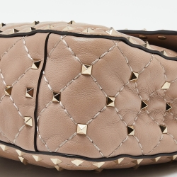 Pre Owned Valentino Pink Quilted Leather Medium Rockstud Spike Chain Top Handle Bag