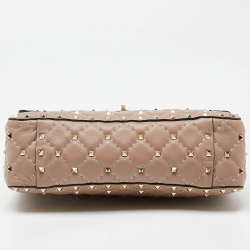 Pre Owned Valentino Pink Quilted Leather Medium Rockstud Spike Chain Top Handle Bag