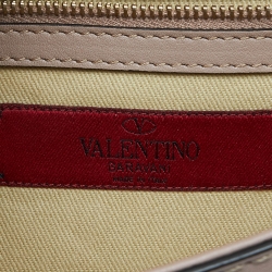 Pre Owned Valentino Orange/Beige Leather Small Rockstud Glam Lock Flap Bag