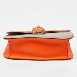 Pre Owned Valentino Orange/Beige Leather Small Rockstud Glam Lock Flap Bag