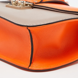 Pre Owned Valentino Orange/Beige Leather Small Rockstud Glam Lock Flap Bag