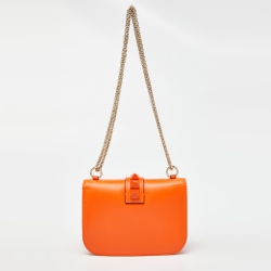 Pre Owned Valentino Orange/Beige Leather Small Rockstud Glam Lock Flap Bag