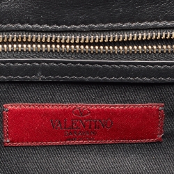 Pre Owned Valentino Black Leather Medium Rockstud Glam Lock Flap Bag