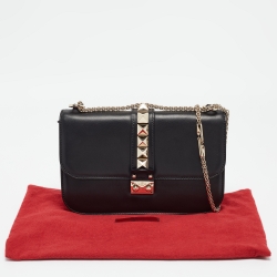 Pre Owned Valentino Black Leather Medium Rockstud Glam Lock Flap Bag