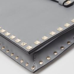 Pre Owned Valentino Grey Leather Rockstud Wristlet Clutch