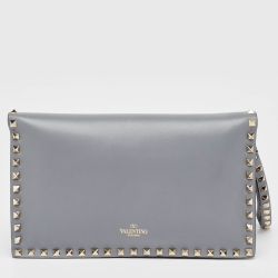 Pre Owned Valentino Grey Leather Rockstud Wristlet Clutch