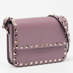 Pre Owned Valentino Lilac Leather Mini Rockstud Crossbody Bag