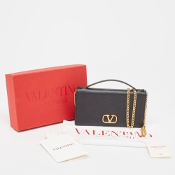 Pre Owned Valentino Black Leather VLogo Wallet on Chain
