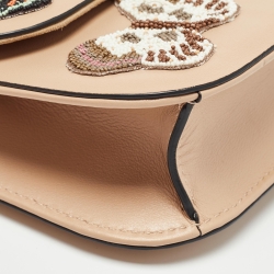 Pre Owned Valentino Beige Leather Small Butterfly Beads Rockstud Glam Lock Bag