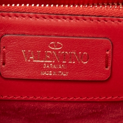 Pre Owned Valentino Red Leather Rockstud Demilune Shoulder Bag