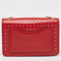 Pre Owned Valentino Red Leather Rockstud Demilune Shoulder Bag
