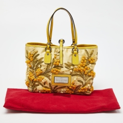 Valentino Yellow Satin and Patent Leather Applique Tote