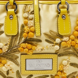 Valentino Yellow Satin and Patent Leather Applique Tote