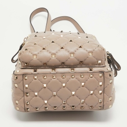 Pre Owned Valentino Old Rose Quilted Leather Rockstud Spike Backpack