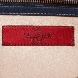 Pre Owned Valentino Navy Blue Leather Rockstud Top Handle Bag