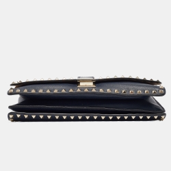 Pre Owned Valentino Navy Blue Leather Rockstud Top Handle Bag