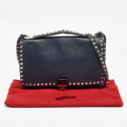 Pre Owned Valentino Navy Blue Leather Rockstud Top Handle Bag