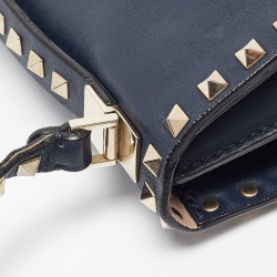Pre Owned Valentino Navy Blue Leather Rockstud Top Handle Bag