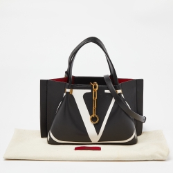 Pre Owned Valentino Black/White Leather VLogo Escape Tote