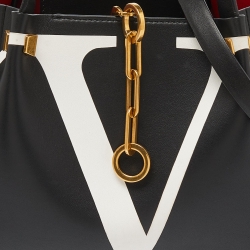 Pre Owned Valentino Black/White Leather VLogo Escape Tote