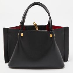 Pre Owned Valentino Black/White Leather VLogo Escape Tote