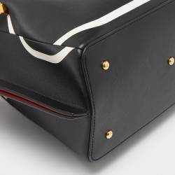 Pre Owned Valentino Black/White Leather VLogo Escape Tote