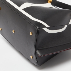 Pre Owned Valentino Black/White Leather VLogo Escape Tote