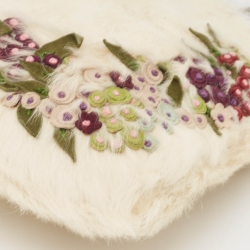 Pre Owned Valentino Off White Fur and Laeather Floral Applique VLogo Baguette Bag