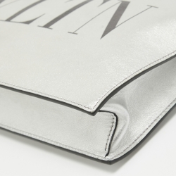 Pre Owned Valentino Silver Leather VLTN Wristlet Clutch
