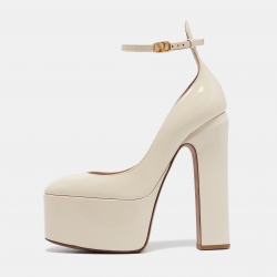 Pre Owned Valentino Cream Patent Tango Pumps Size 37