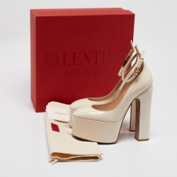 Pre Owned Valentino Cream Patent Tango Pumps Size 37