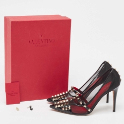 Pre Owned Valentino Black Patent Leather and Mesh Rockstud Alcove Pumps Size 39