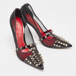 Pre Owned Valentino Black Patent Leather and Mesh Rockstud Alcove Pumps Size 39