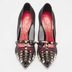 Pre Owned Valentino Black Patent Leather and Mesh Rockstud Alcove Pumps Size 39