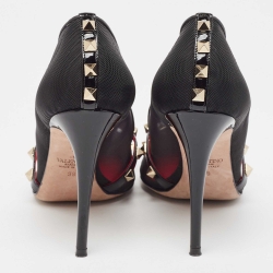 Pre Owned Valentino Black Patent Leather and Mesh Rockstud Alcove Pumps Size 39
