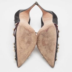 Pre Owned Valentino Black Patent Leather and Mesh Rockstud Alcove Pumps Size 39