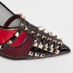 Pre Owned Valentino Black Patent Leather and Mesh Rockstud Alcove Pumps Size 39