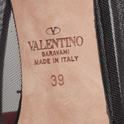 Pre Owned Valentino Black Patent Leather and Mesh Rockstud Alcove Pumps Size 39